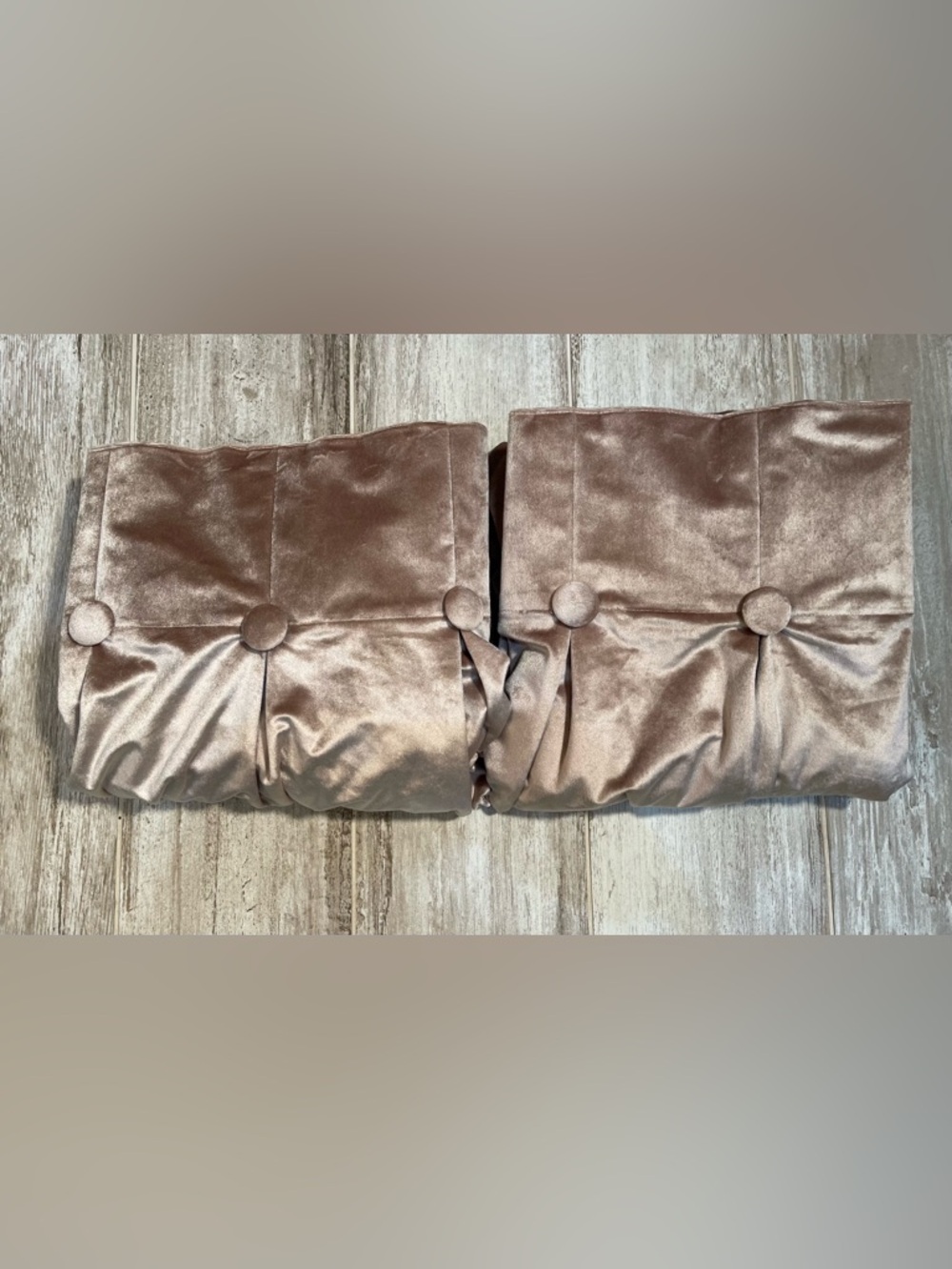DKNY Plush Velvet Curtain in Taupe - 2 Tab Top Panels with Accent Buttons